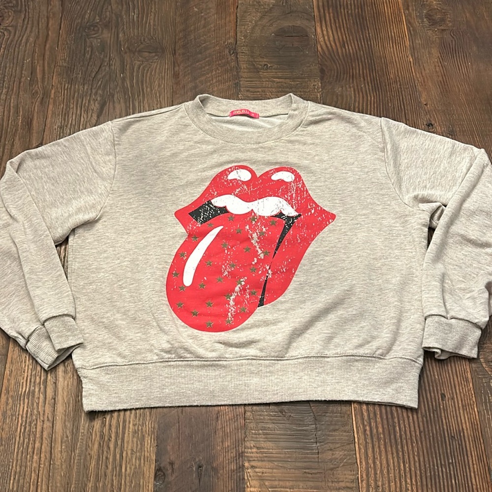 Me.n.u Gray Rolling Stones Style Crewneck Sweatshirt